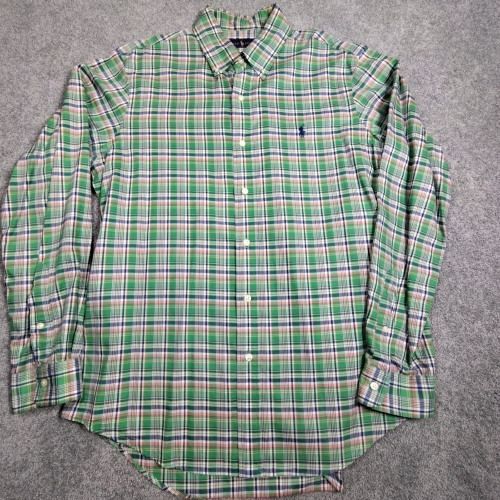 Polo Ralph Lauren Mens Green Plaid Long Sleeve Button Down Shirt Size M RN 41381